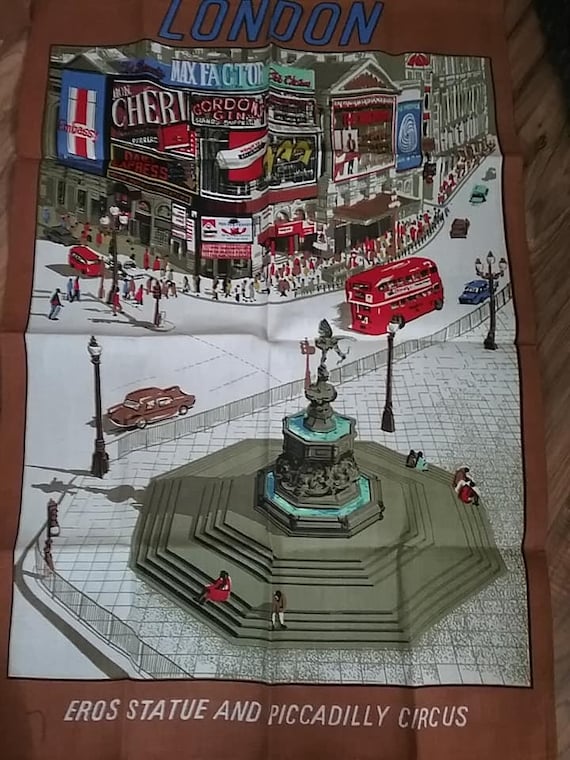 London Cotton Tea Towel, Fabric Wall Decor of London Piccadilly Circus