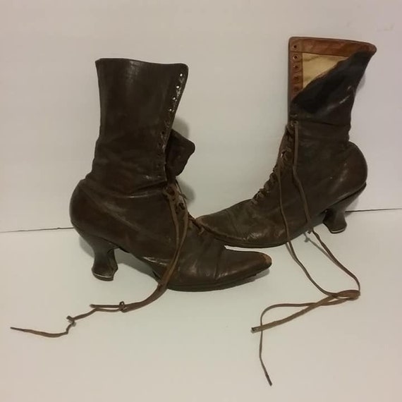 Edwardian Leather Lace Up Boots, Ladies Slender