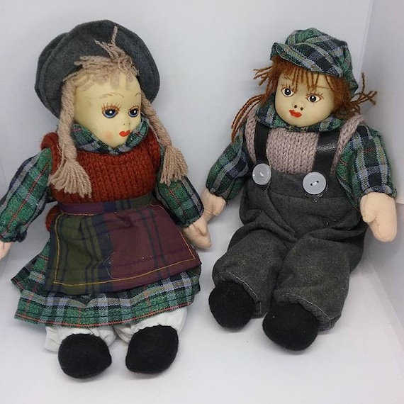 Vintage Bisque Faces Dolls, Boy and Girl