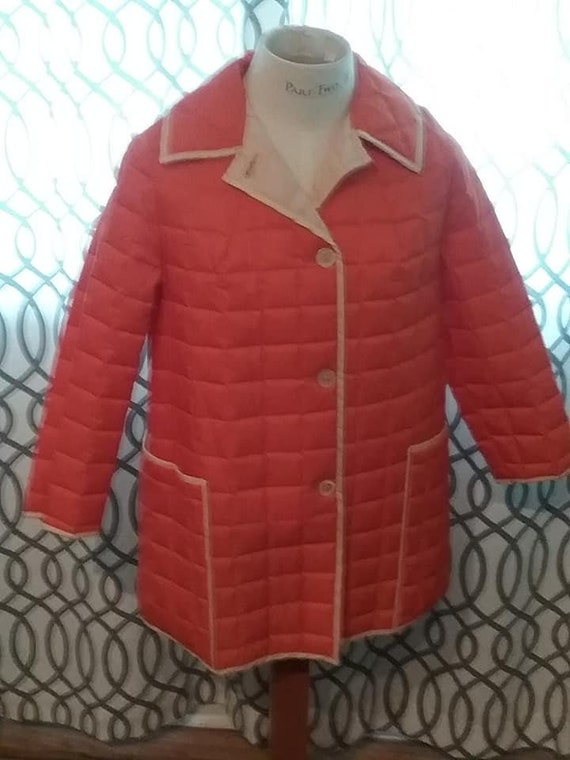 Woman's Mod Jacket, Mod Quilted Puff Jacket, Orange and White Mod Coat, White Bear of St. Paul