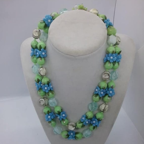Boho Fruit Salad Necklace, Boho Chic, Vintage Blue