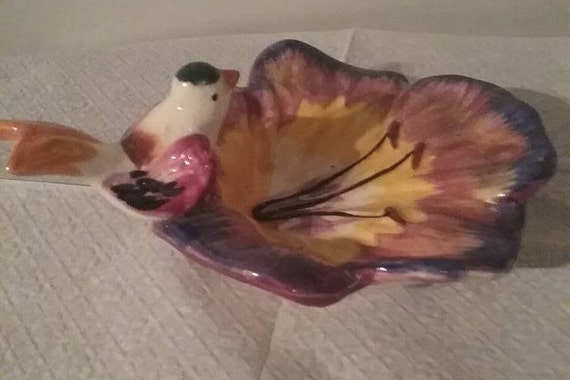 Vintage Maruyama Dish, Rare 1920s Porcelain Dish, Maruyama Seto Handpainted Dish, Bird on Petal Japanese Relief, Maruyama Toki Handpainted