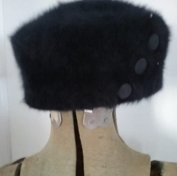 Vintage 80s Winter Pillbox Hat, Navy Blue Angora, KANGOL UK