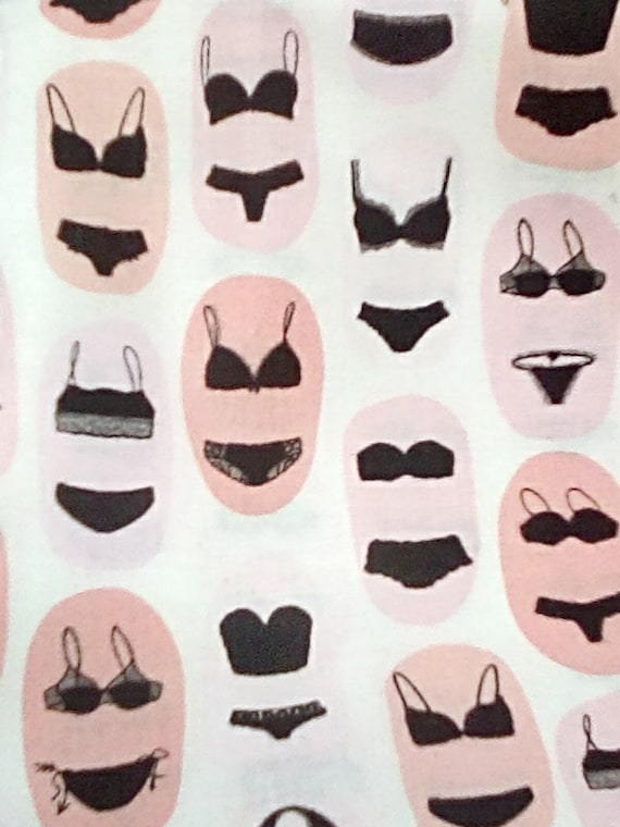 1 Yard Novelty Cotton Fabric, Bikini Print. Cotton Fabric, Black and Pink Bikini Material,