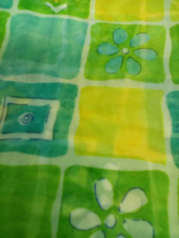 3 Yards Polyester Sheer Fabric, Bright Colored Sheer Material, Floral and Geometric Design MCM Style
