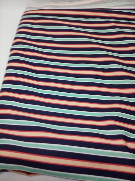 2 Yards Striped Fabric, Cotton Stripe Material, Blues and Peach Fabric