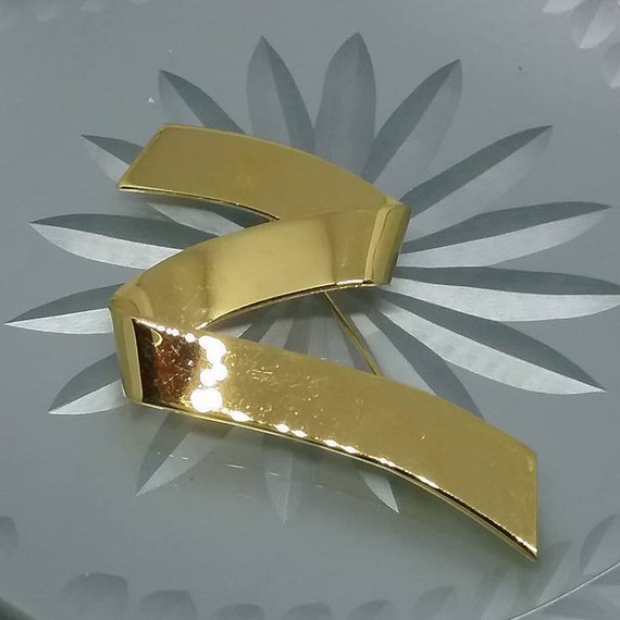 Vintage Monet Art Deco Brooch, 22K Gold Plated