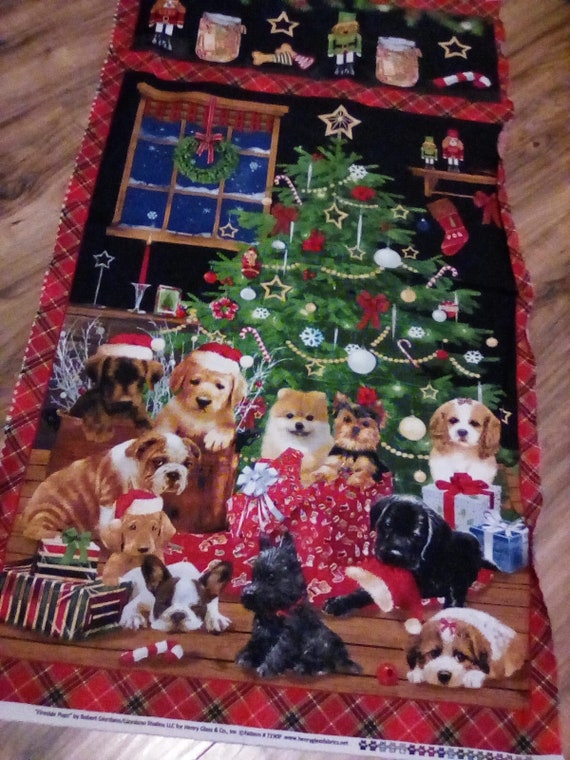 Christmas Dogs Quilting Fabric, Christmas Dogs Sewing Project, Christmas Fabric Panel