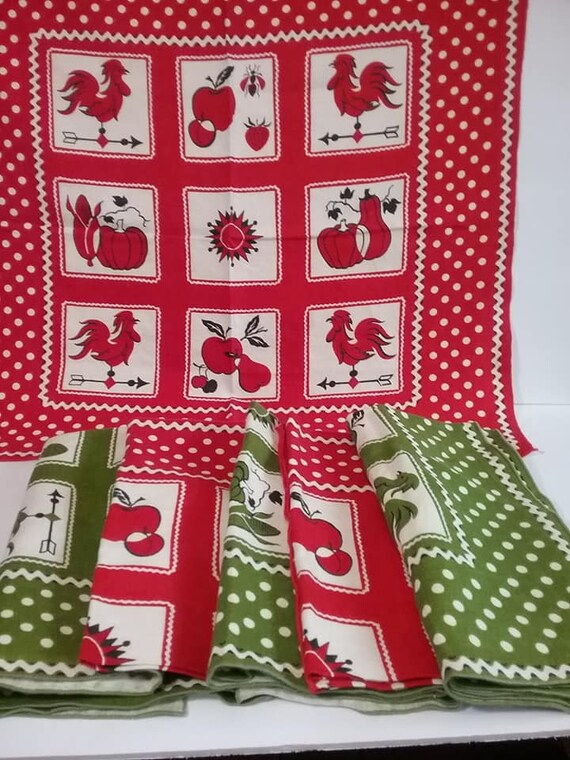 Mid-Century Mod Linen Dish Towels, Large Napkins