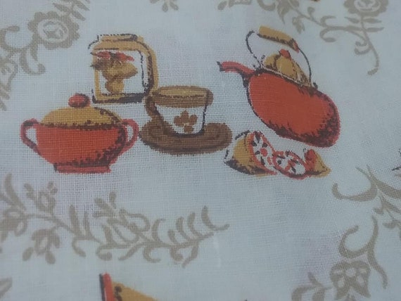 2+ Yards Mid-Century Mod Kitchen Material, Early Americana Kitchen Print Fabric