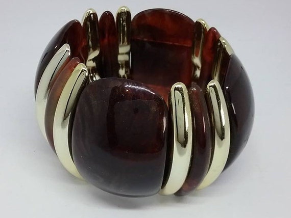 Root Beer Swirl Lucite Cuff, Stretchy Lucite Cuff, Amber Tortoise Colored Cuff, Retro Stretch Cuff, Retro Amber Colored Cuff, Stretch Cuff
