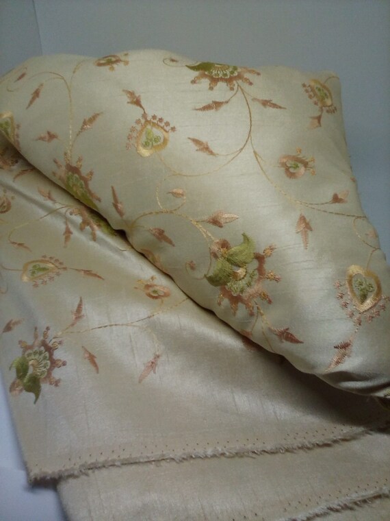 8 Yards Embroidered Fabric, Thick Faux Silk, Stain and Wrinkle Resist, Bedding or Curtains, New Embroidered Fabric