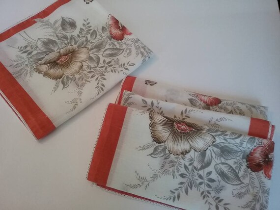 Four Vintage Floral Fabric Napkins, Terracotta