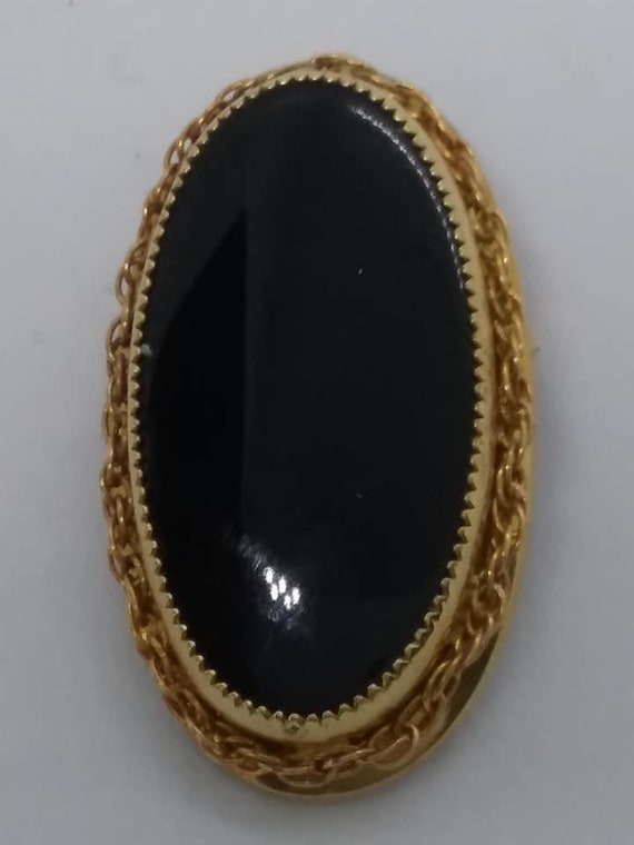 Black Onyx Brooch, 12 KT Gold Filled, Catamore Signed