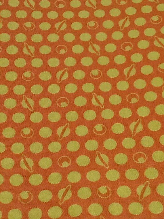 2 Yards Space Theme Material, UFO Fabric, MCM Style Orange and Yellow Fabric,