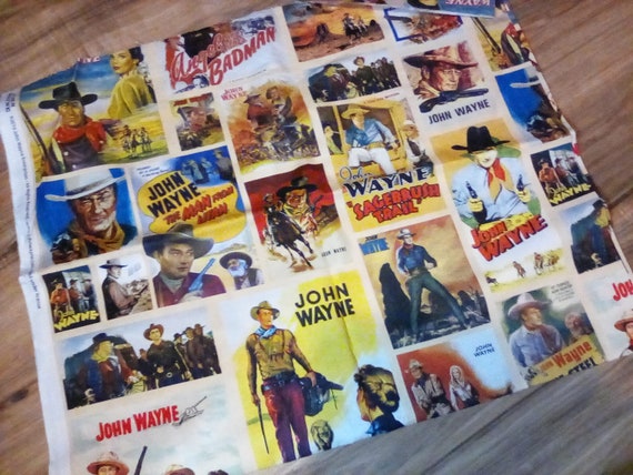 Cotton Novelty Fabric, 2 Yards John Wayne Licensed, Material, Retro Johnny Cash Movie Poster Material