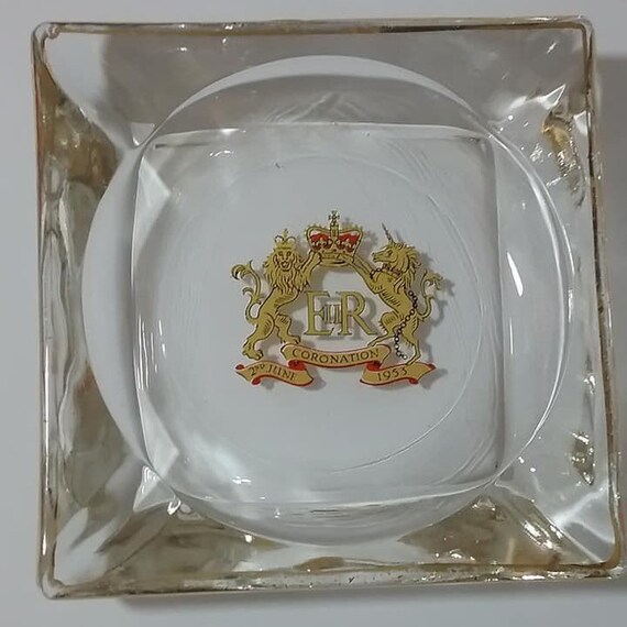 Vintage Queen Elizabeth Coronation Glass Ashtray