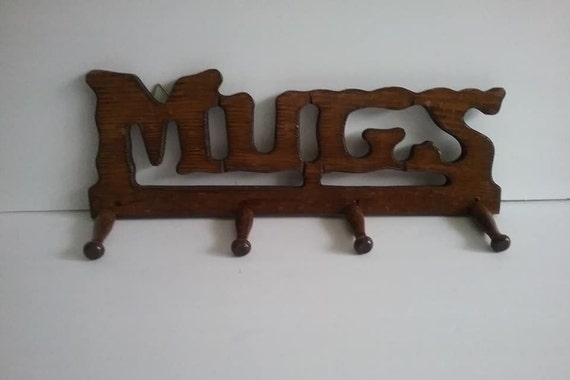 Mid-Century Modern Wood Mug Rack