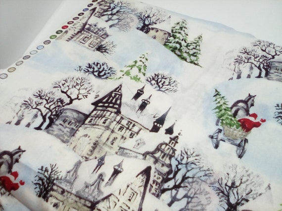 3 Yards Christmas Cotton, Retro Hometown Holidays Fabric, Christmas Novelty Light Cotton Material
