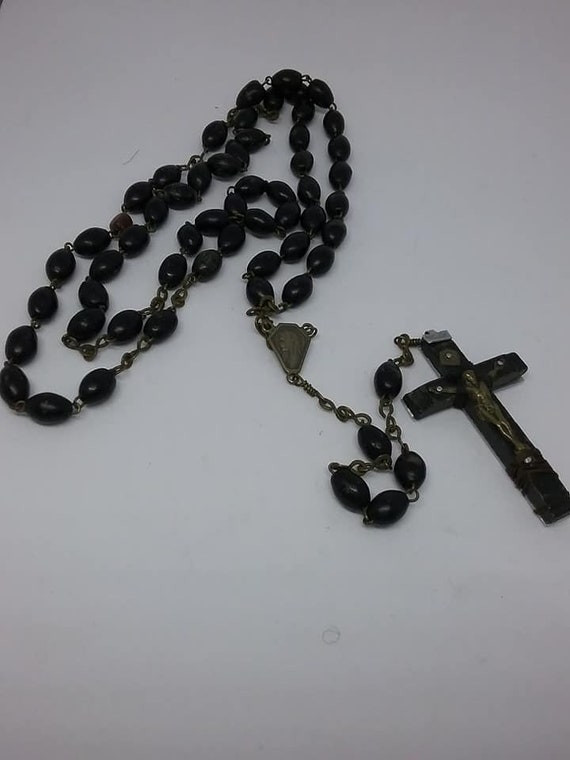 Vintage Black Rosary Stamped Italy