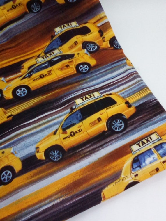 1 Yard Cotton Novelty Fabric, New York Yellow Taxi Cabs Print, Cotton Taxi Print Material