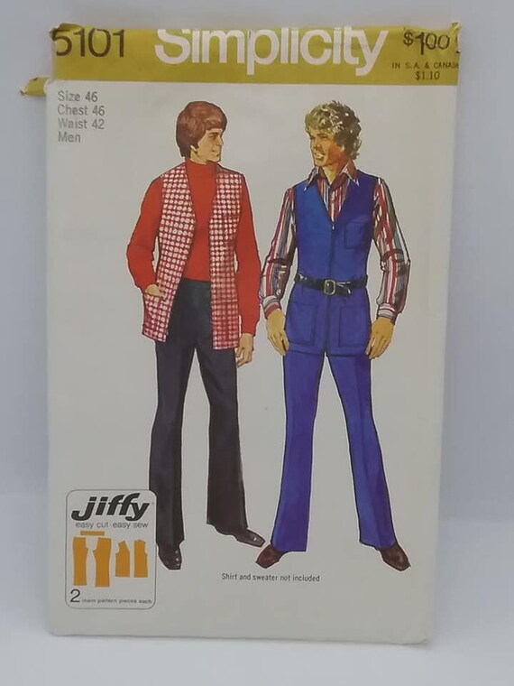 1970's Sewing Pattern for Men's Vest and Pants, Simplicity 5101