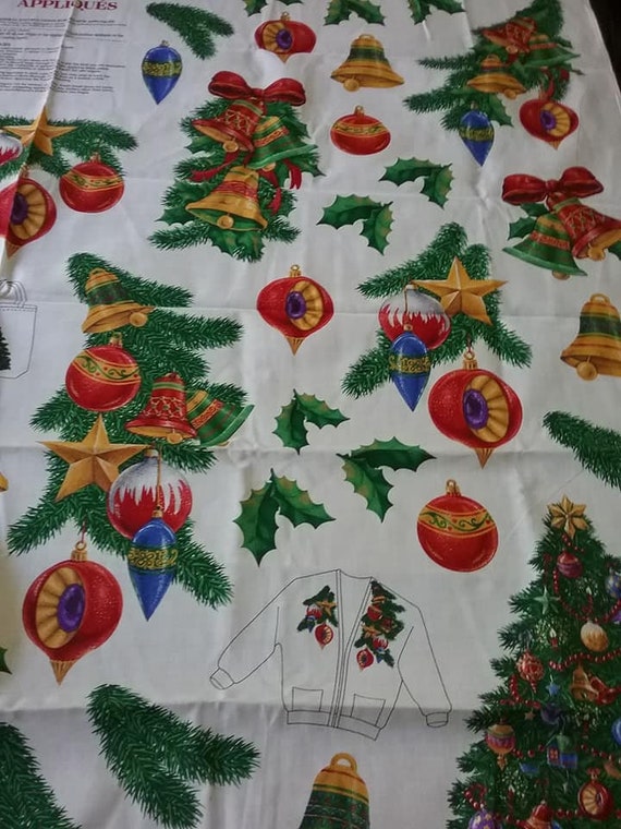Christmas Material, 90's Victorian Christmas Ornaments Applique No Sew Panel, VIP Cranston Print, Out of Print, Rare