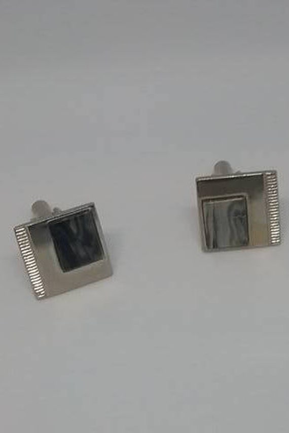 Vintage Cuff Links, Silver tone, Abalone corner