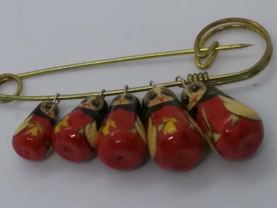 Russian Hand-painted Matryoshka Pin, Nesting Dolls Brooch