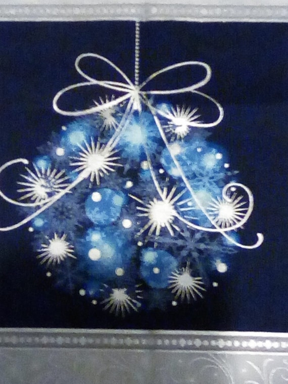 Christmas Quilting Panel, Blue and Silver Christmas Panel, Christmas Sewing Fabric Panel, Festive Fabric Panel