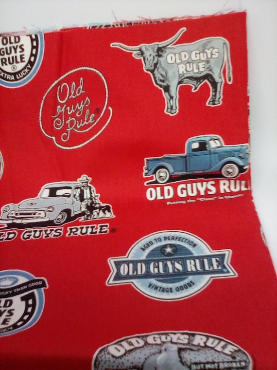 2 Yards Cotton Novelty Fabric, Robert Kaufman Material, Old Guys Rule Print, Vintage Style Print