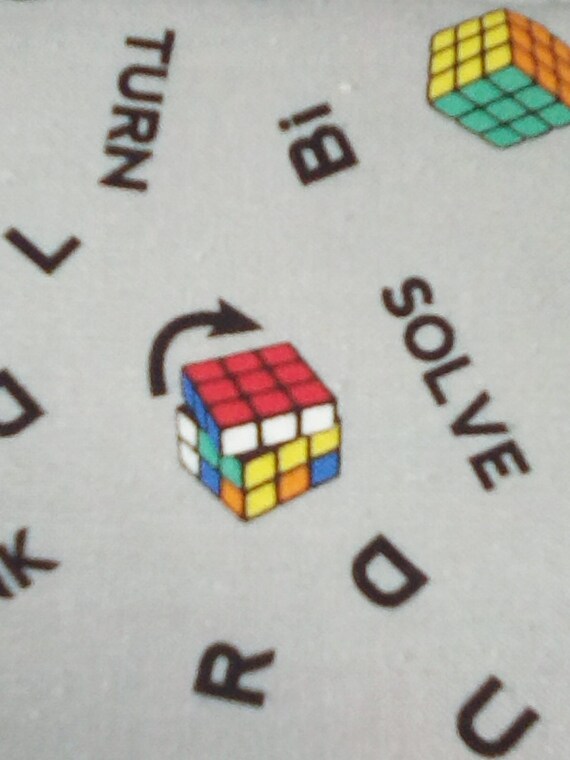 1 Yard Licensed Cotton Fabric, Novelty Cotton Material, Rubiks Cube Fabric