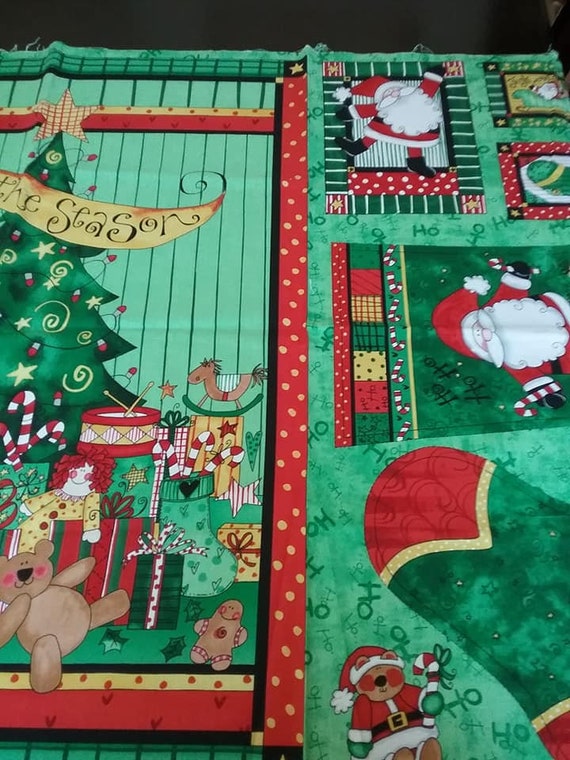 Christmas Material, Santa Fabric, Here Comes Santa Sewing Panel, Stockings and Tree to Make