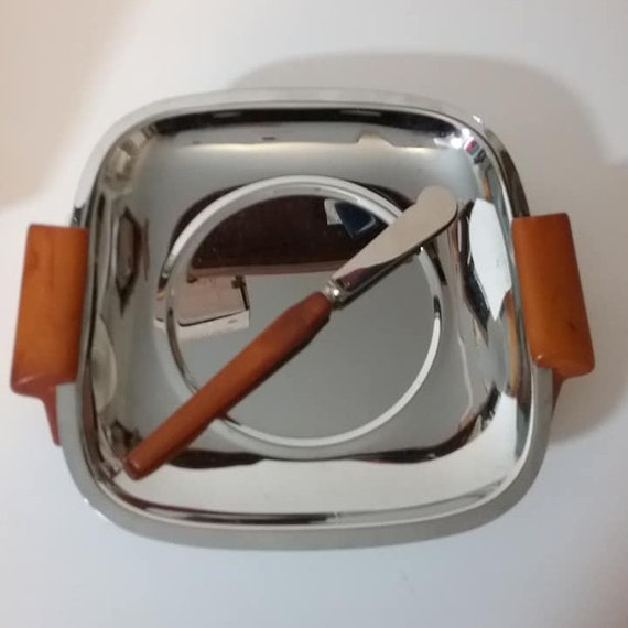 Mid-Century Mod Glo-Hill Chrome Tray with Knife