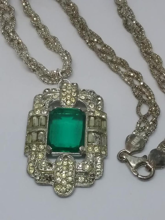Victorian Rhinestone Pendant on Silver Chain, Italy