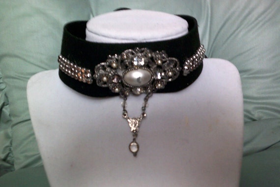 Victorian Steampunk choker, Goth Black, One-of-a-kind