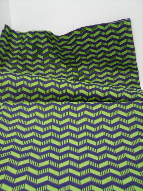 2 Yards Cotton Fabric, Blue and Green Chevron Print, Chevron Quilting Cotton Material