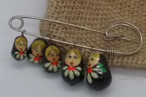 Russian Hand-painted Matryoshka Pin, Nesting Dolls Brooch