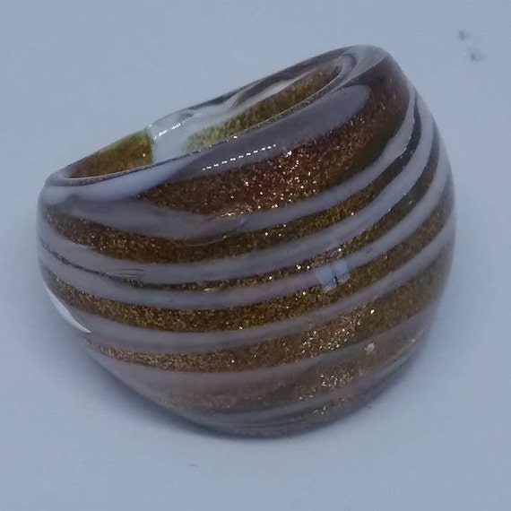 Vintage Lucite Mod Ring, Gold Metallic