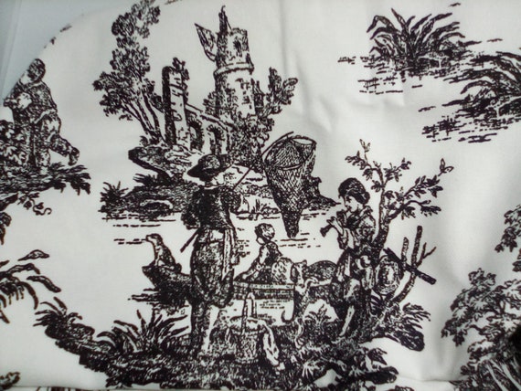 2 Yards Black and White Toile, Premier Colonial Print, Upholstery Material Toile