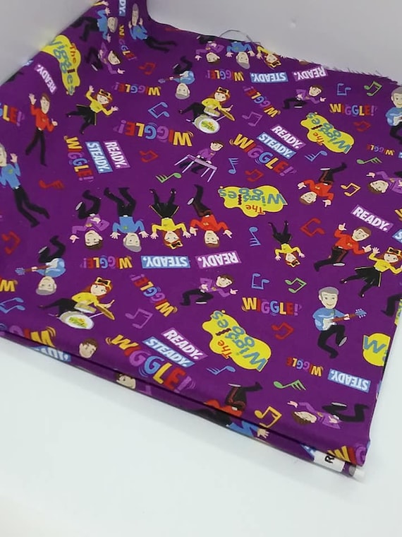 Cotton Novelty Material, The Wiggles Fabric, Purple Children's Cotton, 1 Yard. Ready Steady Wiggles Fabric