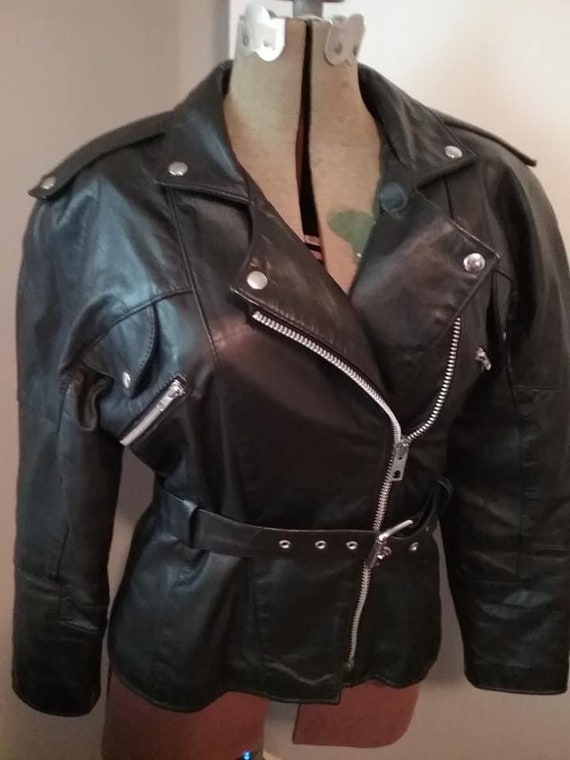 Vintage Black Leather Jacket, Women's Vintage Leather Biker Jacket, Vintage Women's Leather Biker Jacket, Black Leather Biker Jacket for Her