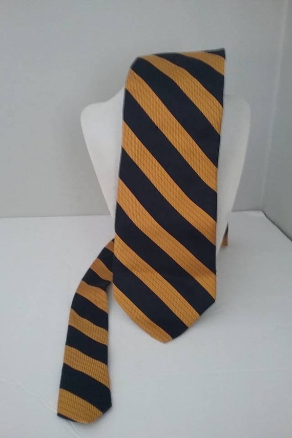Men's Vintage Silk Tie, Navy and Gold Diagonal Stripes
