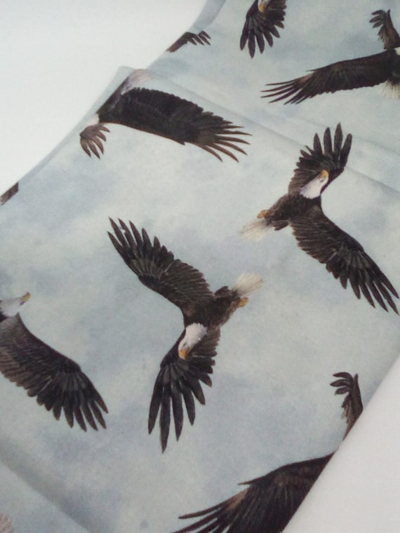 1 Meter Eagle Print Fabric, Soaring Eagles Cotton Material, Bird Print Fabric