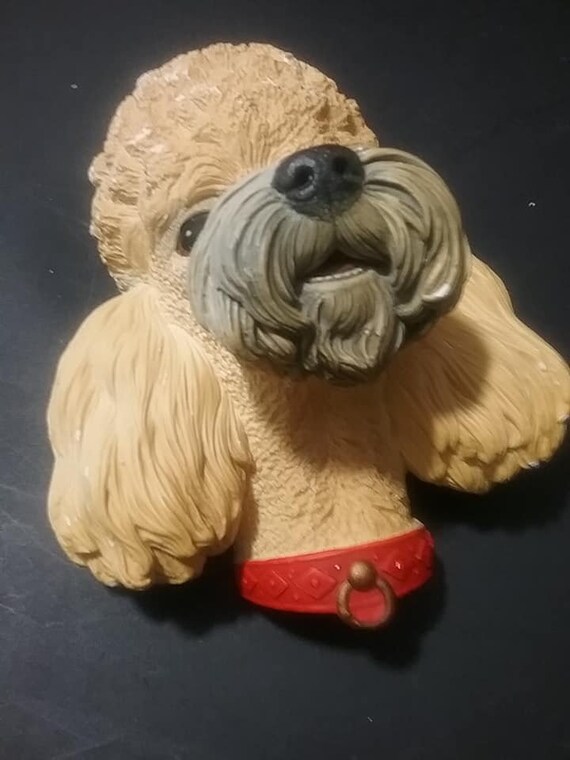 Bosson's Chalk Ware Head, Poodle Wall Plaque, Dog Wall Hanging