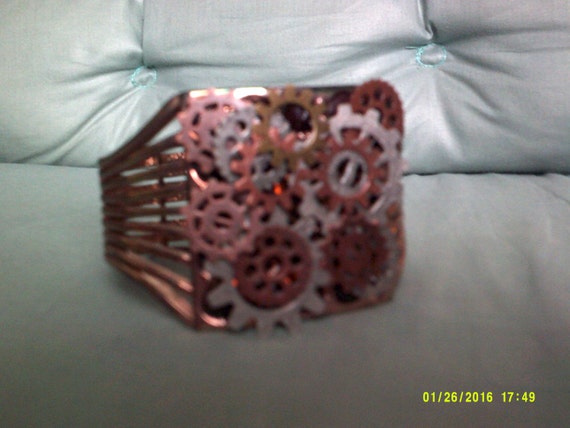 Steampunk Women's Cuff, With Gears, Industrial Style Jewelry
