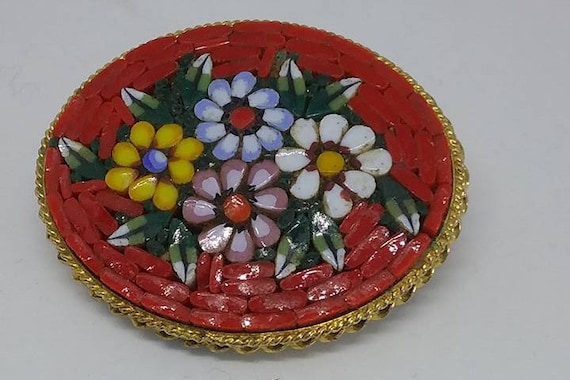 Italian Vintage Micro Mosaic Brooch