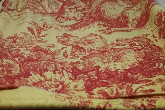 Cotton Toile Fabric, Yellow and Red French Pastoral Scenes, 2 Yards, by Waverly