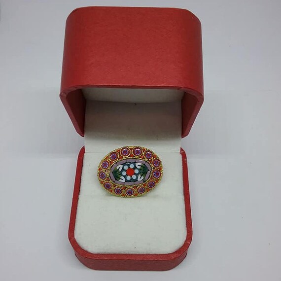 Vintage Micro Mosaic, Vintage Floral Micro Mosaic, Vintage Micro Mosaic Brooch, Vintage Floral Micro Mosaic Brooch, Micro Mosaic Pin