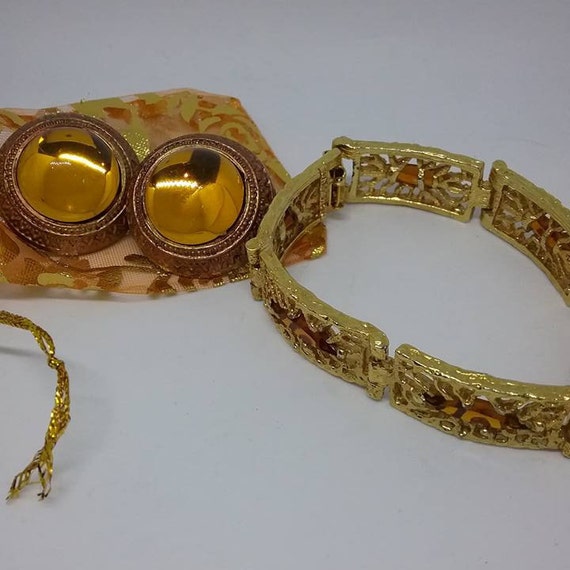 Amber Colored Bracelet and Earrings,